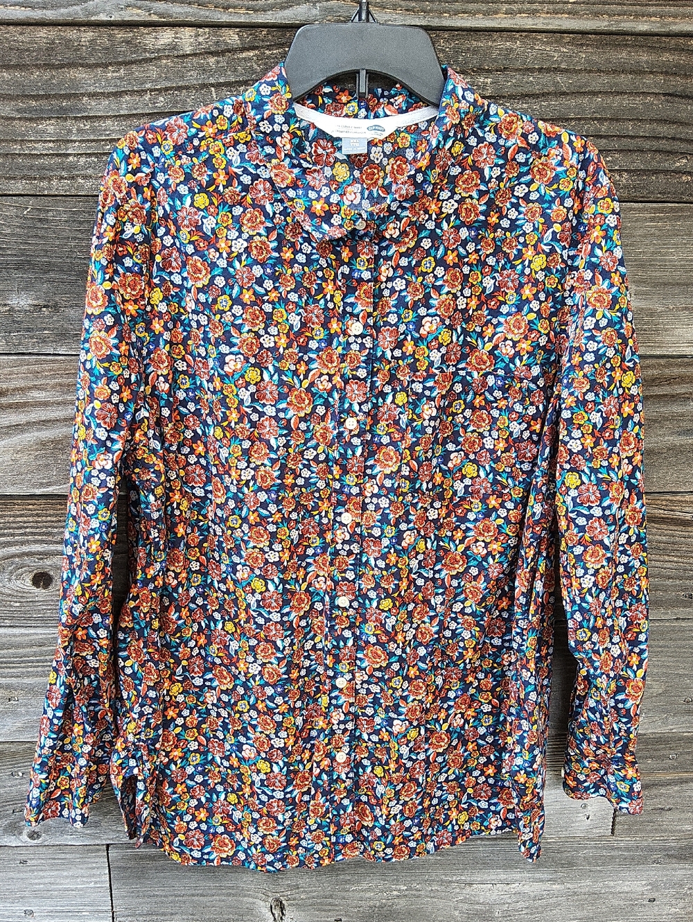 Old Navy Floral Button-Up Shirt with Orange, Yellow & Blue Flowers Size XXL